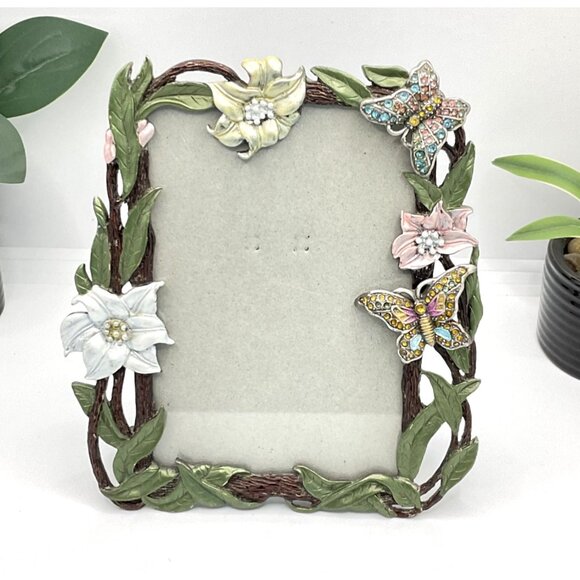 JBW Berkeley Flower Butterflies Jewels Painted Metal 6 X 4 Picture Frame - Picture 3 of 5